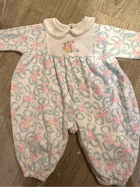 Vintage Dior Floral Baby Romper in Pastel Pink & Blue